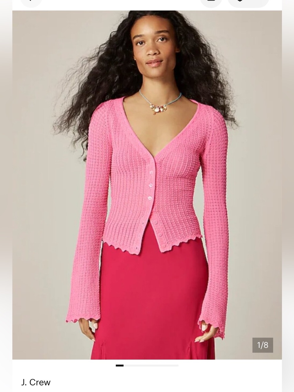 NWT J. Crew Pink Scollop Trimmed Cardigan Sweater Bright Pink Medium